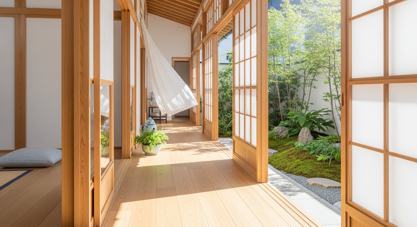 明るい縁側と庭のイメージ（AI生成イメージ）